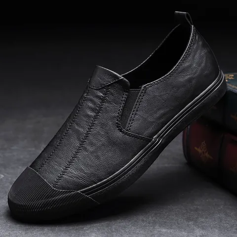 Men's Casual Loafers Fashion Slip On Business Shoes Synthetic Leather Lychee Pattern White Sole British Style Comfortable Sneakers