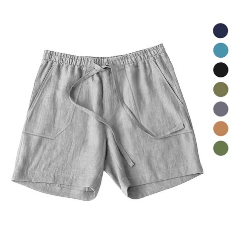 Herren Sommer Leinenmischung Shorts Kordelzug Elastischer Bund Einfarbig Atmungsaktiv Strand Lässig Shorts Herren Bekleidung