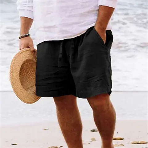 Pantaloncini Casual in Cotone e Lino da Uomo Estivi Con Coulisse Vita Elastica Taglio Dritto Tinta Unita Traspirante Mare