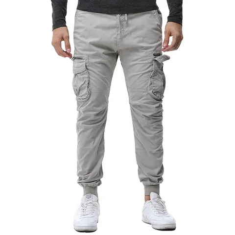 Men's Cargo Pants Cotton Blend Multi Pocket Drawstring Joggers Straight Leg Trousers Casual Urban Fashion Bottoms