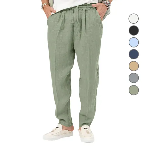 Pantaloni Casual in Lino da Uomo Estivi Vestibilità Larga Vita con Coulisse Gamba Dritta Pantaloni in Tessuto per Uomo Moda Mare Quotidiana