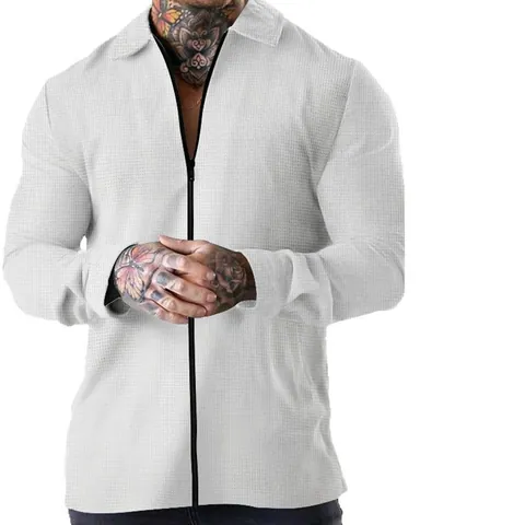 Men Casual Waffle Knit Jacket Solid Color Long Sleeve Zipper Lapel Cardigan Outwear Slim Fit Autumn Fashion Top Jacket For Men