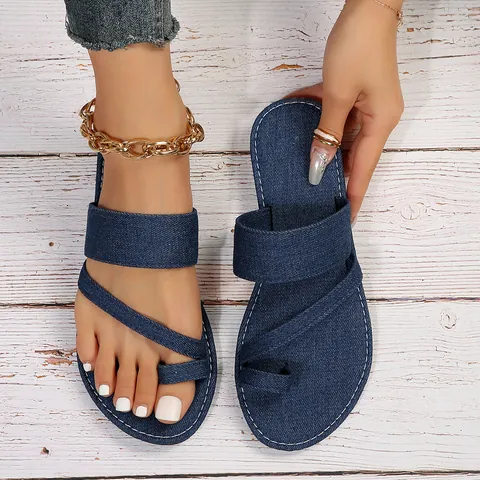 Infradito in Denim da Donna Stile Europeo Moda Infradito Sandali Bassi Casual Estivi da Spiaggia all'Aperto Scarpe in Tessuto Jeans