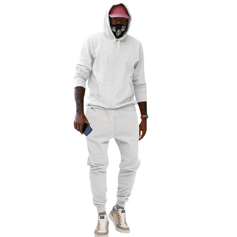 Men's Fleece Hooded Tracksuit Casual Solid Color Top And Bottom Pullover Hoodie Jogger Pants Autumn Winter Sportswear Set
