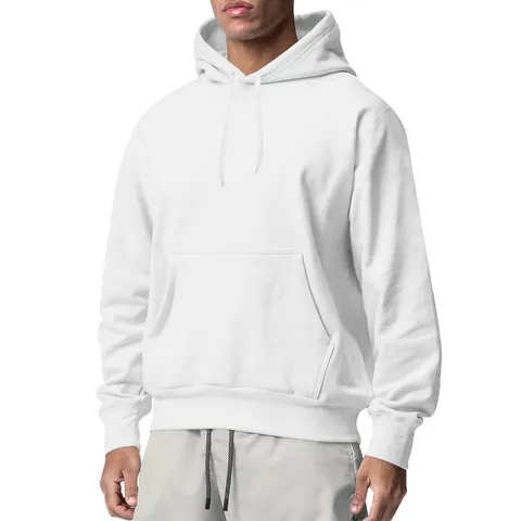 Felpa da Uomo Casual Tinta Unita in Pile con Cappuccio Pullover Top con Tasca a Canguro Coulisse Sportivo