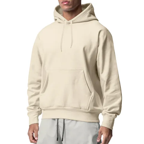 Felpa da Uomo Casual Tinta Unita in Pile con Cappuccio Pullover Top con Tasca a Canguro Coulisse Sportivo