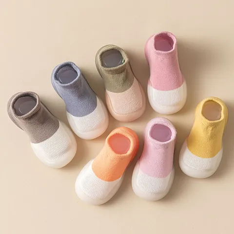 Calcetines Zapatos de Suelo para Bebé Bloque de Color Antideslizantes Suela de Goma Suave Algodón Tejido Zapatos para Infante