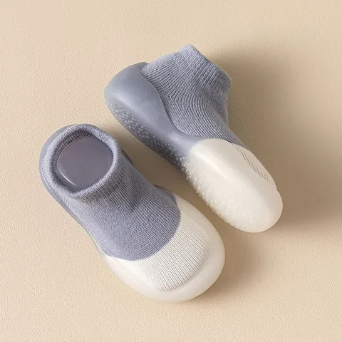 Calcetines Zapatos de Suelo para Bebé Bloque de Color Antideslizantes Suela de Goma Suave Algodón Tejido Zapatos para Infante