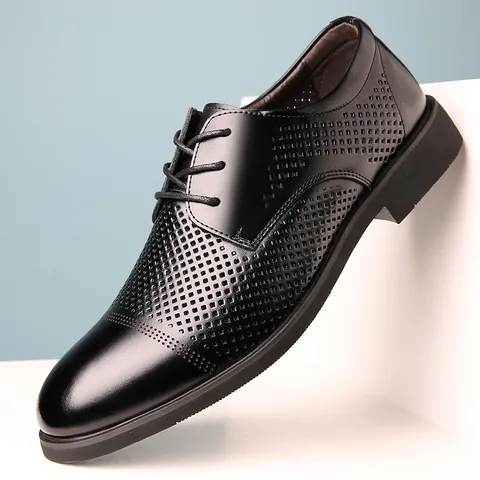 Scarpe da Ufficio in Pelle da Uomo Traforate Traspiranti Stile Britannico con Rialzo Interno Oxford Derby Stringate Eleganti