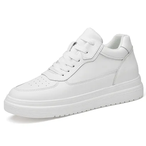 Unisex Casual Sports Board Shoes Inner Heightening Breathable Cowhide Thick Sole White Black Sneakers For Men Women