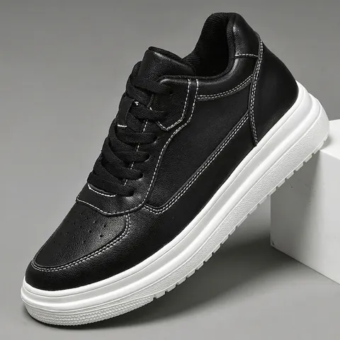 Unisex Casual Sports Board Shoes Inner Heightening Breathable Cowhide Thick Sole White Black Sneakers For Men Women