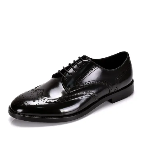Men's Brogue Derby Shoes Genuine Cowhide Leather Wingtip Carved British Vintage Business Formal Oxford Shoes Dress Casual