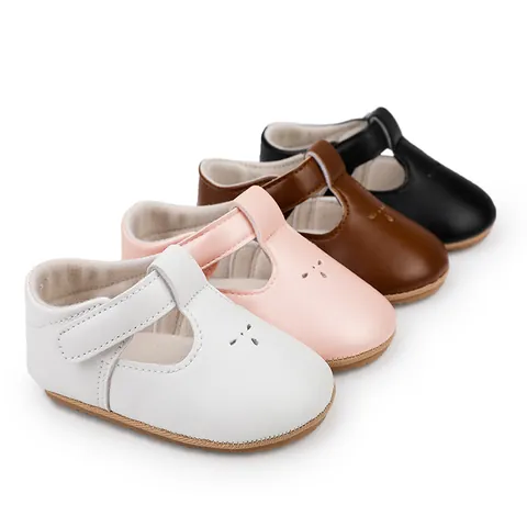 Baby Girls Mary Jane Princess Shoes T-Strap Hollow Out Synthetic Leather Prewalker Soft Sole First Walker Toddler Shoes For Ceremony Party Daily Wear