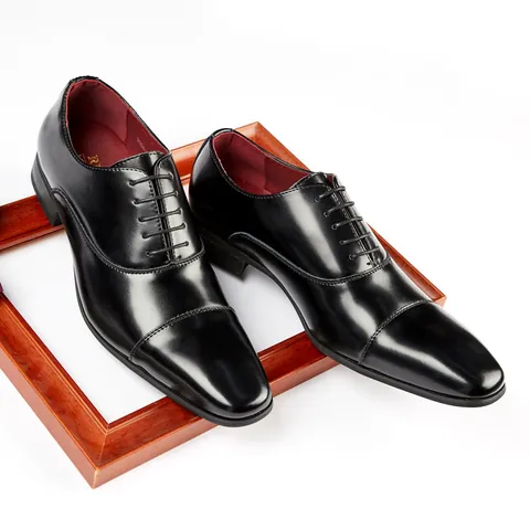 Men Business Leather Shoes Japanese Cap Toe Oxford Shoes Breathable Cowhide Formal Dress Shoes For Office Banquet Daily