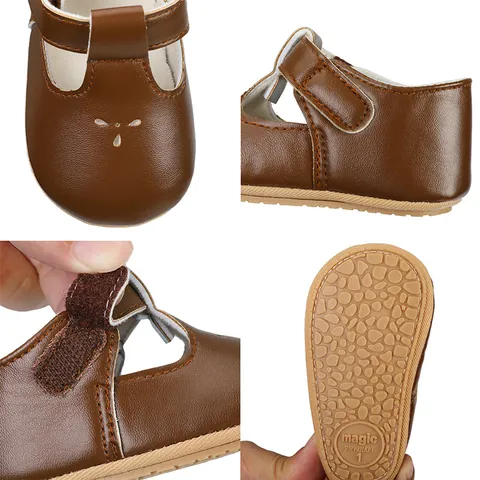 Infant Baby Girl Mary Jane Walking Shoes Soft Sole Synthetic Leather Princess Shoes With Hollow Out Floral T-Strap Design