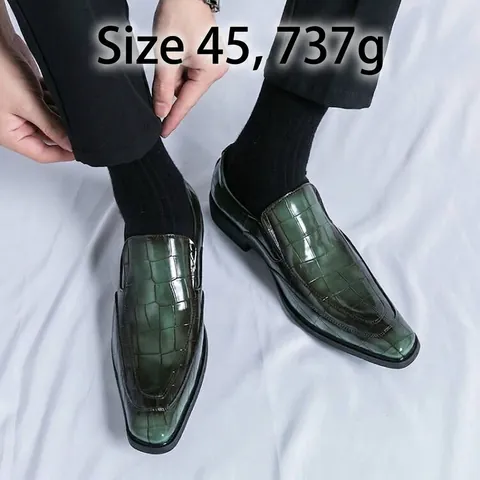 Men Pointed Toe Loafers Glossy Patent Leather Crocodile Embossed Formal Dress Shoes Business Casual Slip-On Shoes For Banquet