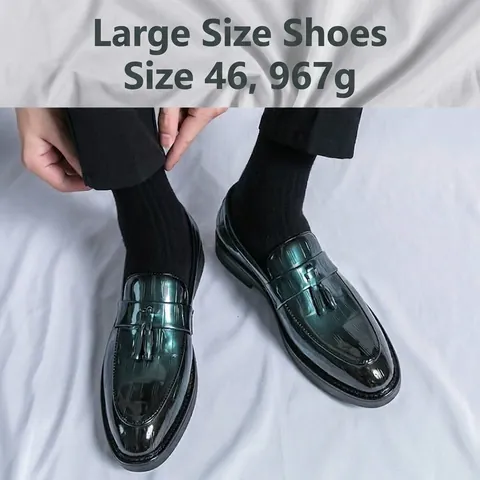 Mocassins à Glands de Style Britannique pour Hommes Bout Pointu Cuir Verni Motif Crocodile Chaussures de Cérémonie Grande Taille