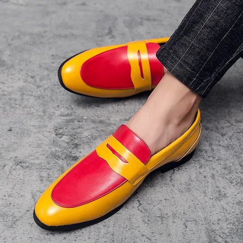 Mocassins Homme Mode Style Britannique Bout Pointu Bloc de Couleur Cuir PU Formel Business Décontracté Respirant
