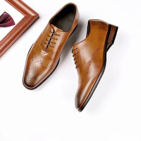 Men's Carved Brogue Oxford Shoes Formal Business Office Dress Shoes Hand-Burnished Wingtip Derby Shoes Microfiber Leather Lace-up Gentleman Footwear