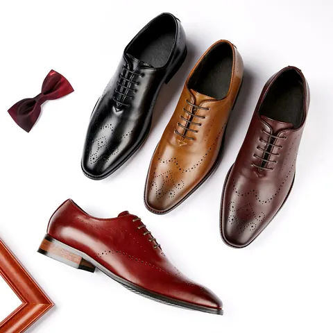 Men's Carved Brogue Oxford Shoes Formal Business Office Dress Shoes Hand-Burnished Wingtip Derby Shoes Microfiber Leather Lace-up Gentleman Footwear