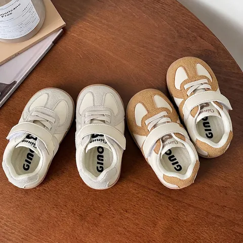 Toddler Boys Girls Casual Board Shoes Retro Patchwork Soft Sole Walking Shoes Hook And Loop Infant First Walker Sneakers
