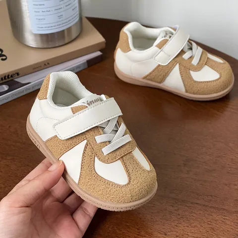 Toddler Boys Girls Casual Board Shoes Retro Patchwork Soft Sole Walking Shoes Hook And Loop Infant First Walker Sneakers