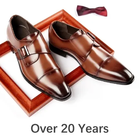 Men's Genuine Cowhide Leather Business Monk Strap Shoes Formal British Style Cap Toe Dress Shoes For Office Wedding Career