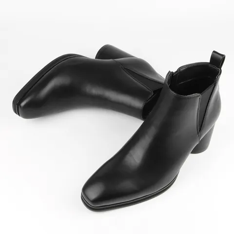Men's Pointed Toe Chelsea Boots Fashion Business Middle Heel Heightening Cowboy Boots Side Zipper Burnished PU Leather Formal Ankle Boots