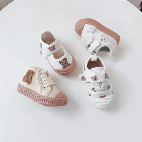 Koreanischer Stil Kinder Cartoon Bär Segeltuchschuhe Weiche Sohle Kleinkind Sneaker Rutschfeste Lauflernschuhe Für Jungen Mädchen Freizeitschuhe