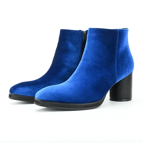 Men Fashion Chelsea Boots Velvet Synthetic PU Leather Chunky Block Heel Side Zipper Ankle Boots Gentleman Retro Autumn Shoes