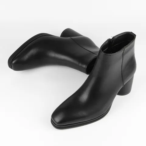 Men Fashion Chelsea Boots Velvet Synthetic PU Leather Chunky Block Heel Side Zipper Ankle Boots Gentleman Retro Autumn Shoes