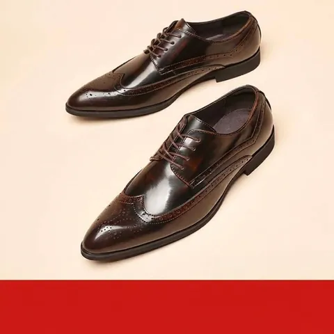 Men Business Formal Patent Leather Brogue Derby Shoes British Style Wingtip Carved Glossy Pointed Toe Formal Dress Shoes