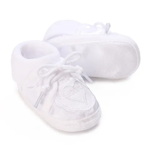 Infant Baptism Shoes For 0-1 Year Old Baby Girls Boys Soft Sole Canvas Satin Christening Shoes With Embroidery Heart Crown Design Ceremony Wedding First Walker Shoes