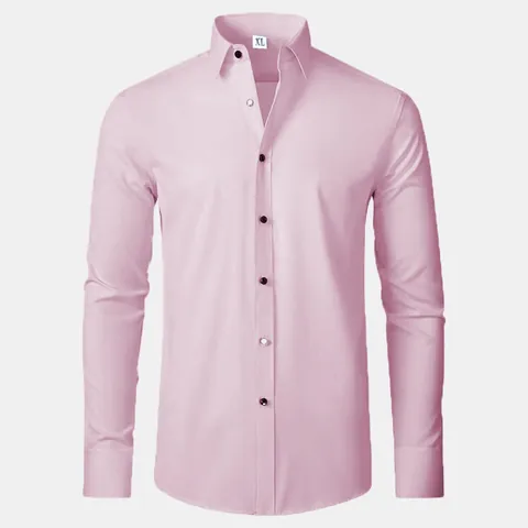 Camicia da Uomo Business Casual in Poliestere a Manica Lunga Non Stiro Elasticizzata Slim Fit Button Down Top Abbigliamento
