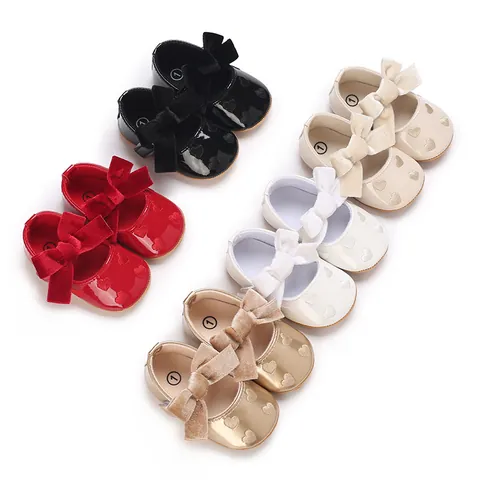 Scarpine Primi Passi Neonata Stile Principessa Suola Morbida Antiscivolo Fiocco Cotone Pelle Artificiale Cuore