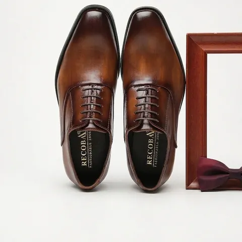 Men's British Style Business Leather Shoes Lace-up Oxford Dress Shoes For Office Wedding Formal Gentleman Wear-resistant Shoes