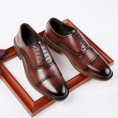 Men's Formal Business Microfiber Leather Oxford Shoes Classic Cap-Toe Lace-Up Breathable Dress Shoes For Office Wedding Party