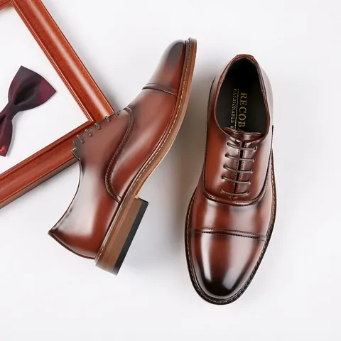 Men's Formal Business Microfiber Leather Oxford Shoes Classic Cap-Toe Lace-Up Breathable Dress Shoes For Office Wedding Party