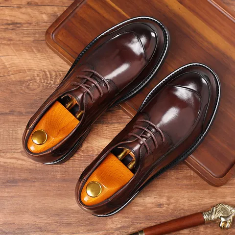 Zapatos de Cuero Formales para Hombre de Cuero de Vaca Genuino Patrón de Cocodrilo Suela Gruesa Antideslizantes con Cordones Otoño Invierno Casual Oficina