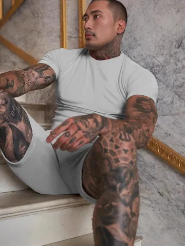 Set Sportivo Parte Superiore E Inferiore Uomo Poliestere Tinta Unita Maglietta Manica Corta E Pantaloncini Estate Casual
