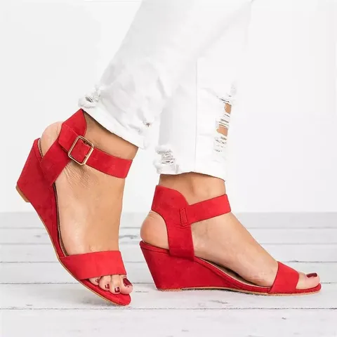 Women Wedge Sandals Summer Fashion Open Toe Ankle Buckle Strap Roman Sandals Large Size Casual Daily Platform Sandals