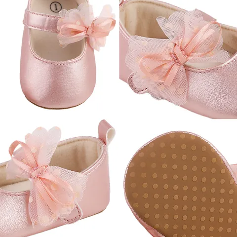 Baby Girl Princess Shoes Soft Sole Non-Slip Pre-walker Metallic PU Mary Jane Bowknot Shoes For Baby Girls Everyday Wear