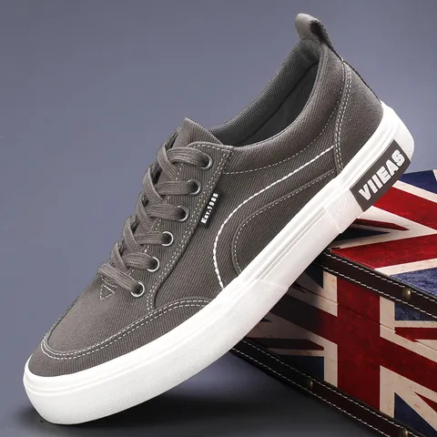 Men Casual Canvas Sneakers Low Top Vulcanized Skate Shoes For Trendy Fashion Breathable Solid Color Flat Board Shoes