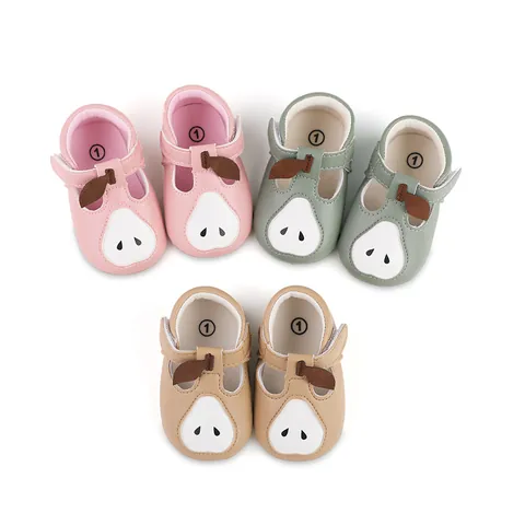 Baby Infant Toddler First Walker Shoes Cartoon Pear Pattern Soft Sole Anti-Slip PU Leather Spring Autumn Shoes For Boys Girls