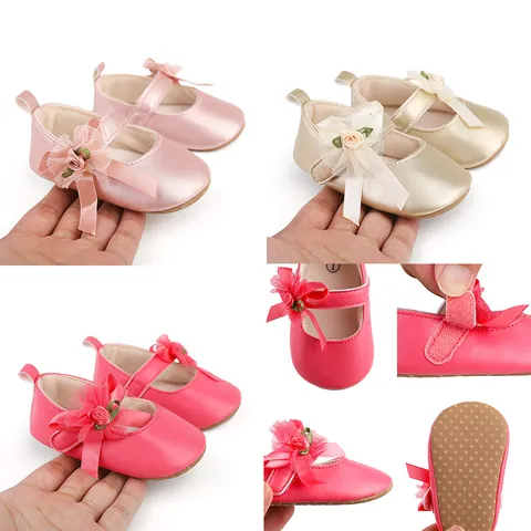 Infant Baby Girl Princess Walking Shoes Soft Sole Non-slip Bowknot Lace Flower First Walker Mary Jane Crib Shoes Daily Wear
