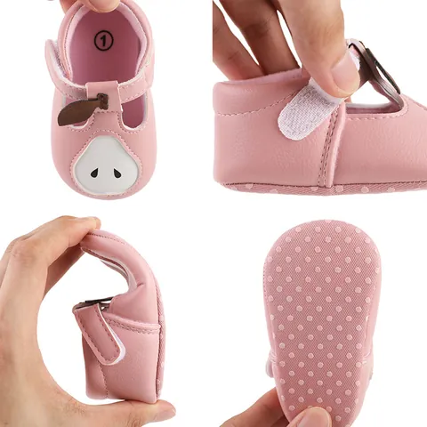 Cartoon Pear Infant First Walker Shoes Anti-Slip Soft Sole Newborn Baby Shoes Faux Leather Hook Loop Toddler Prewalker Crib Shoes