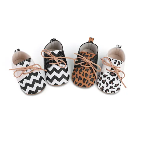Newborn Baby Walking Shoes Soft Sole Anti Slip Synthetic Leather Toddler Casual Sneakers Leopard Zigzag Print First Walkers