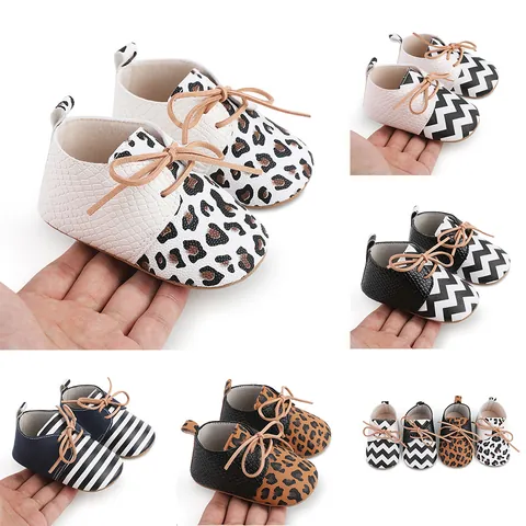Newborn Baby Walking Shoes Soft Sole Anti Slip Synthetic Leather Toddler Casual Sneakers Leopard Zigzag Print First Walkers