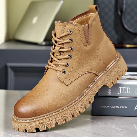 Herren Mode Echtes Leder Work Boots Schnürstiefel Martin Boots Bequem Rutschfest Warm Outdoor Lässige Wanderschuhe Mid Top Stiefel