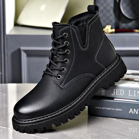 Herren Mode Echtes Leder Work Boots Schnürstiefel Martin Boots Bequem Rutschfest Warm Outdoor Lässige Wanderschuhe Mid Top Stiefel